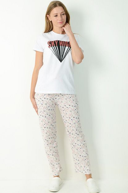 Pinkmark Kadin Beyaz Renkli Pijama Alti Pmplt24066 Trendyol