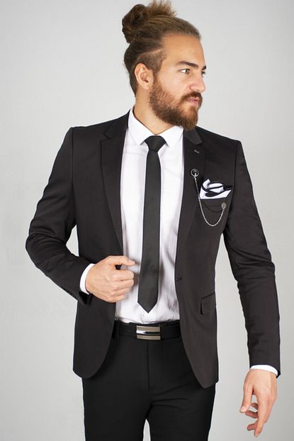 Deepsea Erkek Siyah Yirtmacli Slim Fit Blazer Ceket 2002278 Trendyol
