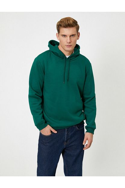 Koton Erkek Yesil Uzun Kollu Kapusonlu Sweatshirt Trendyol