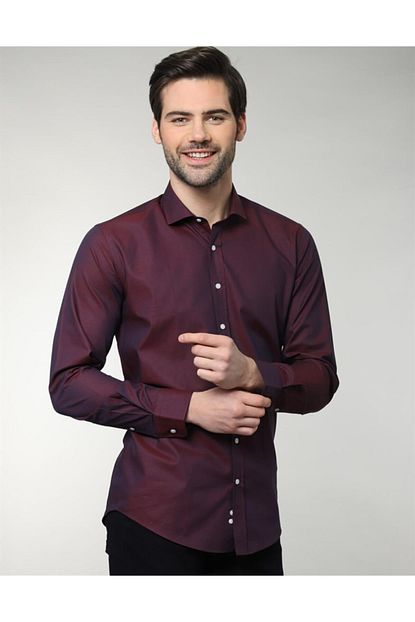 Tudors Slim Fit Leke Tutmaz Bordo Erkek Gomlek Trendyol