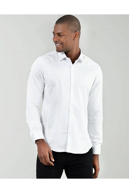 Tudors Erkek Super Slim Fit Likrali Beyaz Duz Saten Gomlek Trendyol