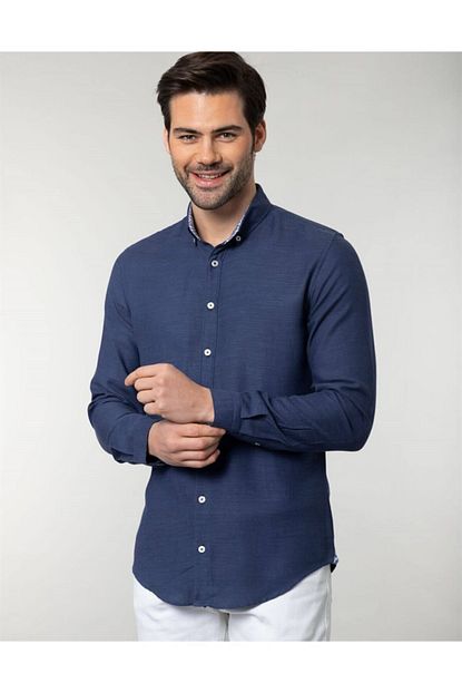 Tudors Slim Fit Duz Mavi Viskon Erkek Gomlek Trendyol