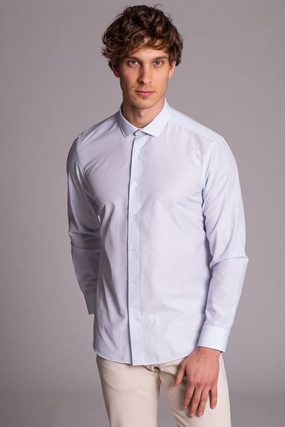 Dufy Acik Mavi Erkek Desenli Klasik Gomlek Slim Fit Trendyol