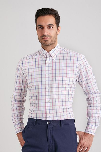Dufy Pembe Beyaz Kareli Oxford Erkek Gomlek Regular Fit Trendyol