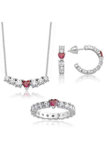 Valori Jewels 6 Karat Swarovski Zirkon Kirmizi Kalp Tasli Gumus Set Trendyol