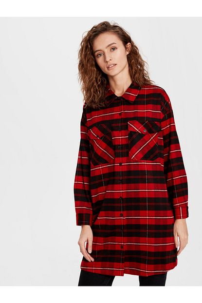 Lc Waikiki Kadin Kirmizi Ekoseli Tunik 9wv870z8 Trendyol