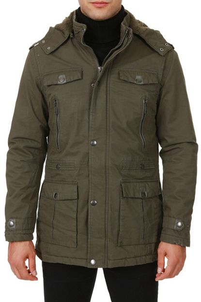 Pointback Erkek Haki Ici Kurklu Kaban Parka Mont 5644 Trendyol