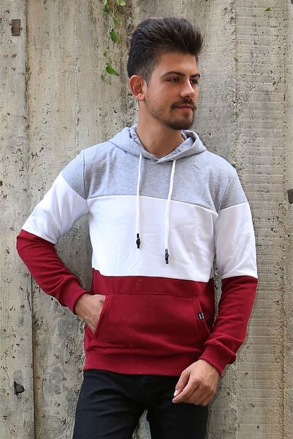 Giygit Erkek Kapsonlu Parcali Gri Polar Sweatshirt Trendyol