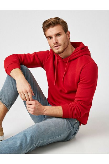 Koton Erkek Kirmizi Kapusonlu Uzun Kollu Sweatshirt Trendyol