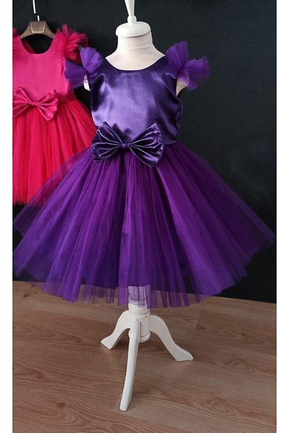 Miray Butik Kiz Cocuk Mor Kol Detayli Abiye Elbise Trendyol