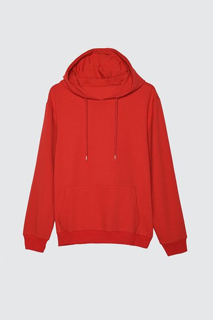 Trendyol Man Kirmizi Erkek Kapusonlu Kanguru Cepli Uzun Kollu Basic Sweatshirt Tmnaw20sw0162 Trendyol