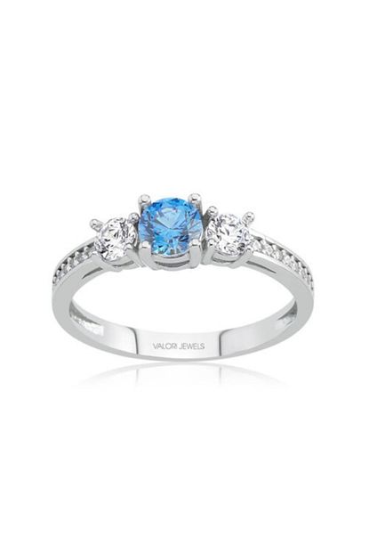 Valori Jewels 0 82 Karat Swarovski Zirkon Mavi Ve Beyaz Yuvarlak Tasli Gumus Uctas Yuzuk Trendyol