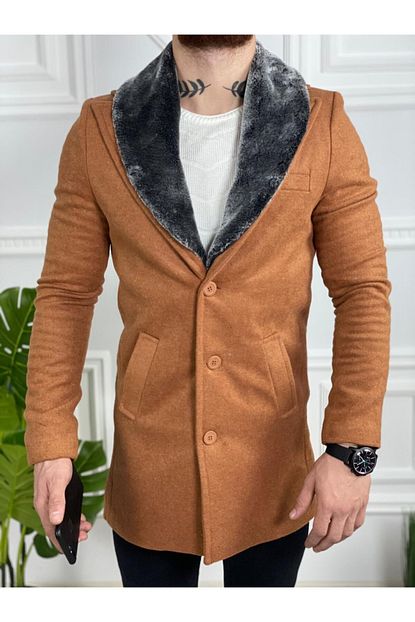 Ukdwear Erkek Kahverengi Slim Fit Kurklu Kase Kaban Trendyol