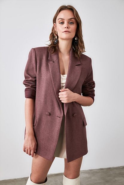 Trendyolmilla Gul Kurusu Cepli Ceket Twoaw21ce0351 Trendyol