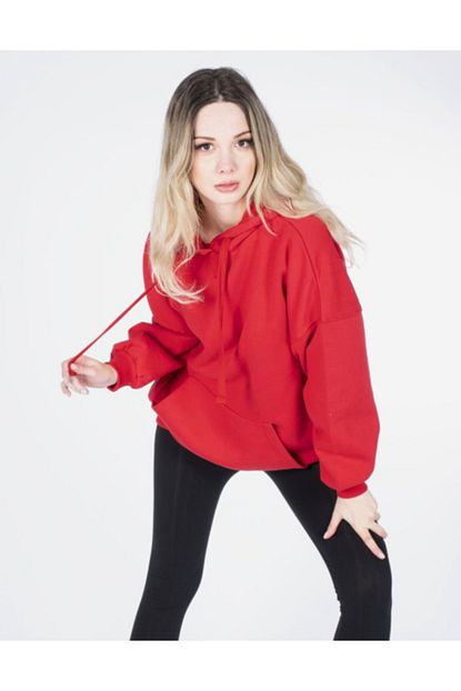 Vision Kadin Kirmizi Kapusonlu Sweatshirt Trendyol