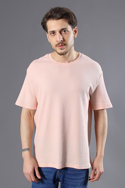 Machinist Erkek Pembe Waffle Kumas Oversize Tisort Trendyol