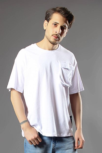 Catch Erkek Beyaz Oversize Cepli Tisort Trendyol