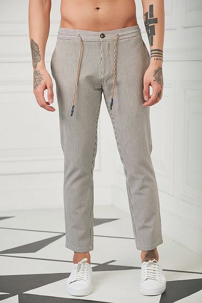 Vaganza Erkek Bej Cizgili Jogger Pantolon Trendyol
