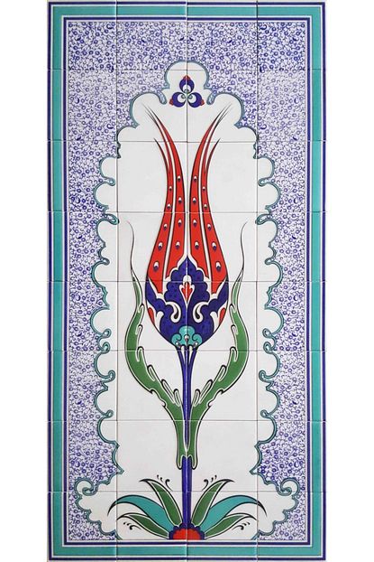Kutahya Cini 80x160 Cm El Yapimi Iznik Cini Tablo Lale Desenli Trendyol