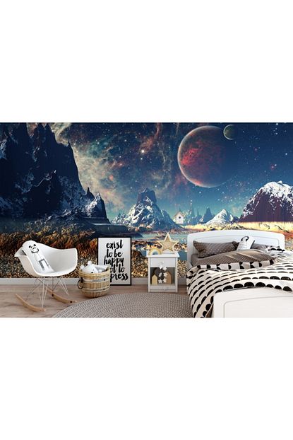 Renkli Duvarlar Cocuk Odasi Gece Uzay Ay Duvar Kagidi 4 00x2 30 Trendyol