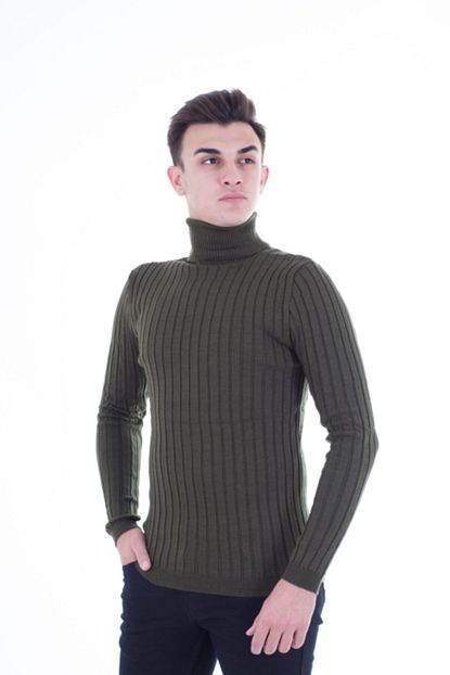 Canta Deryasi Erkek Haki Fitilli Slim Fit Bogazli Kazak Trendyol