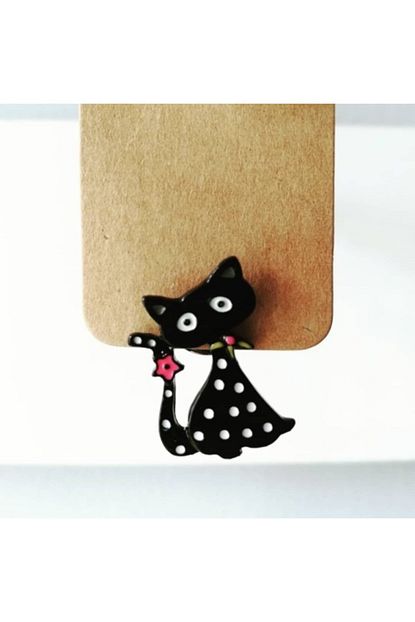 Fashion Jewelry Beyaz Benekli Siyah Kedi Rozet Trendyol