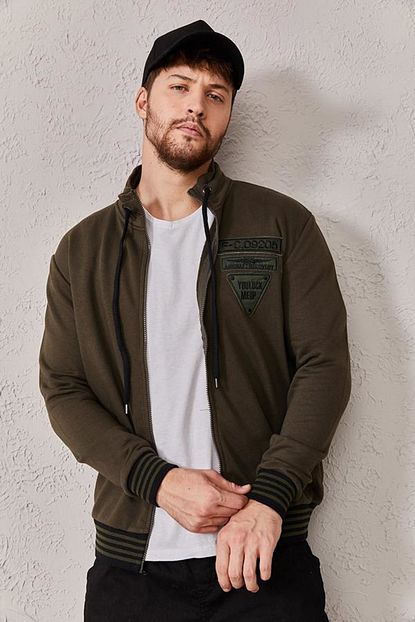 Zafoni Erkek Haki Armali Fermuarli Sweat Trendyol