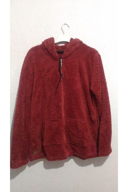 Perfore Kadin Kirmizi Kapsonlu Pelus Sweatshirt Trendyol