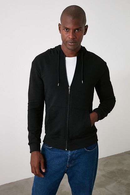 Trendyol Man Siyah Erkek Basic Kapusonlu Fermuarli Sweatshirt Tmnaw20sw0262 Trendyol