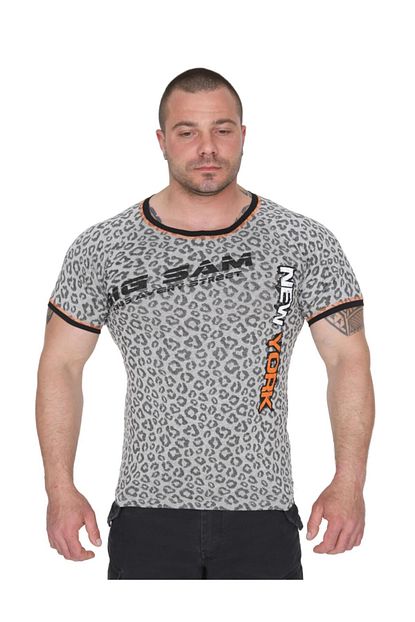 Big Sam Erkek Gri Leopar Desenli Slim Fit Tisort 2883 Trendyol
