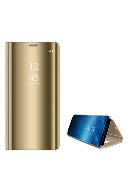 huawei mate 10 lite aynali kapakli kilif clear wallet flip cover gold