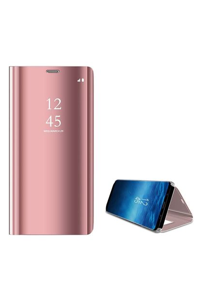 huawei mate 20 lite aynali kapakli kilif clear wallet flip cover rose gold