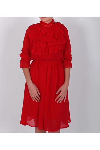 Calaluna Kadin Kirmizi Sifon Elbise Trendyol
