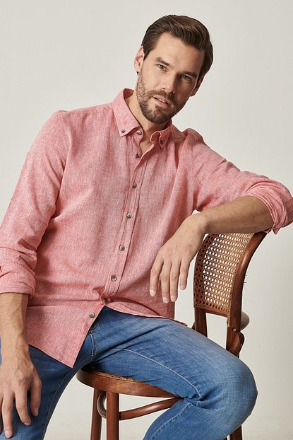 Altinyildiz Classics Erkek Kirmizi Tailored Slim Fit Keten Gomlek Trendyol