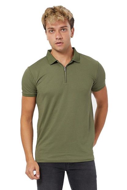 Firsatvar Erkek Haki Fermuarli Kisa Kollu Polo Yaka T Shirt Trendyol