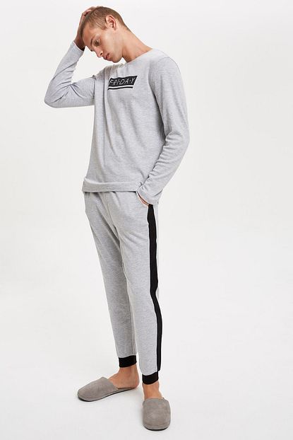 Defacto Erkek Grey Melange Pijama Alt Ve Ust Takim S4569az20au Trendyol