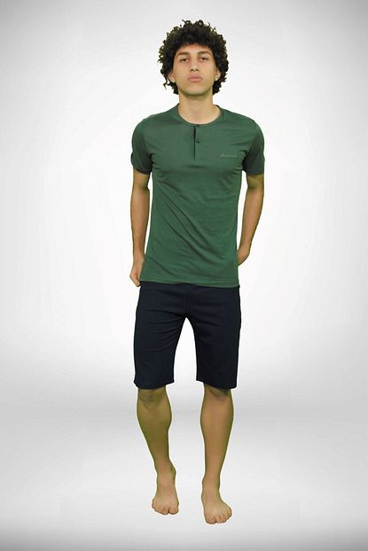 Malabadi Erkek Yesil 3 Lu Takim Yazlik Dugmeli Pijama Takimi 6001 Trendyol