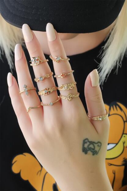 Adelita Altin Renk Metal Otantik 11li Yuzuk Seti Trendyol