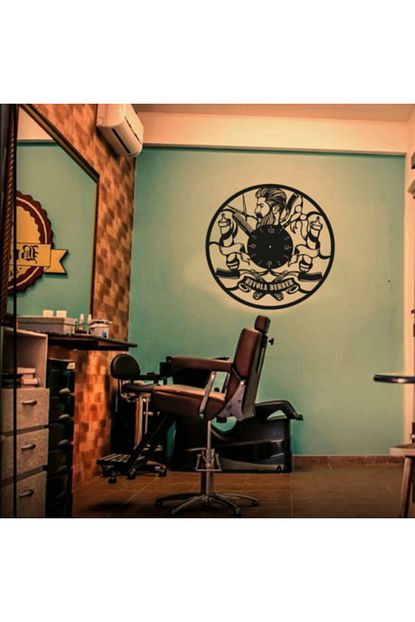 Gizem Shop Dekoratif Erkek Kuafor Duvar Saati Ahsap Lazer Kesim Modern Trendyol