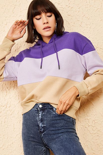 Bianco Lucci Kadin Multi Kapusonlu 3 Renkli Sweatshirt 10161005 Trendyol