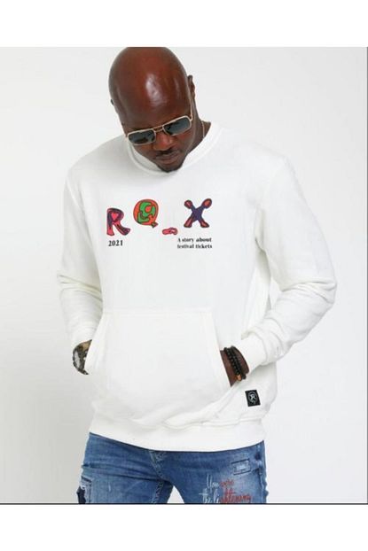 Rocqerx Erkek Beyaz Arkasi Yazili Sweatshirt Trendyol