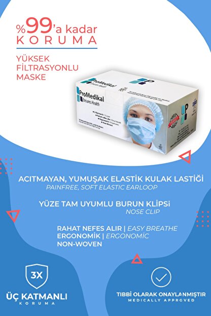 promedikal yuksek filtrasyonlu meltblown yumusak elastik kulakli 3 katli maske 50 adet fiyati yorumlari trendyol