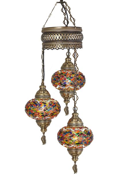 Demmex Mozaik Lamba Osmanli Otantik Renkli Camli El Yapimi Boho Sarkit Avize 3 Buyuk Cam 95cm Trendyol