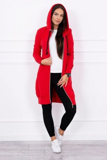 Hesu Butik Kadin Kirmizi Uzun Hirka Trendyol