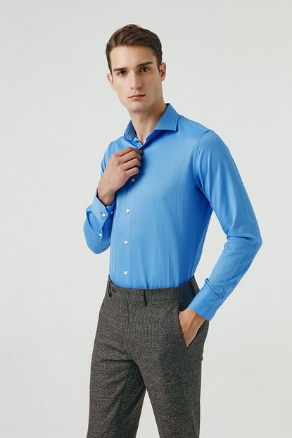 D S Damat Erkek Gomlek Mavi Renk Slim Fit Trendyol
