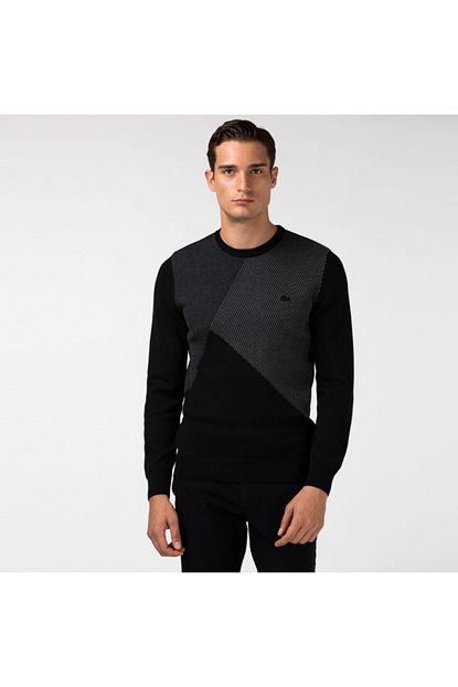 Lacoste Erkek Blok Desenli Bisiklet Yaka Siyah Triko Kazak Trendyol