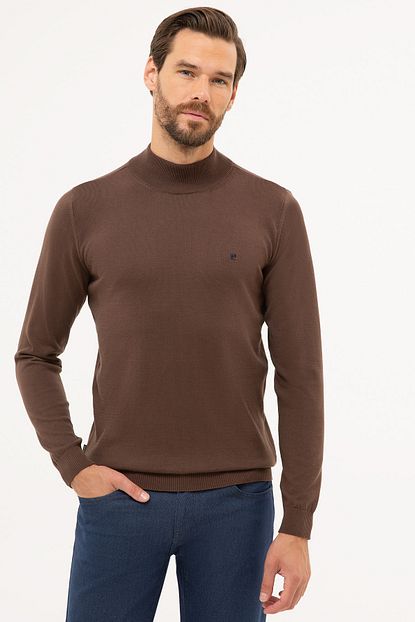Pierre Cardin Erkek Kahverengi Slim Fit Yarim Balikci Yaka Basic Triko Kazak Trendyol
