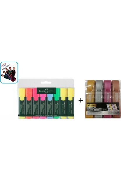 faber castell fosforlu kalem 6 2 li poset ufen 4lu metalik renkler fosforlu set ozel kesim ayrac