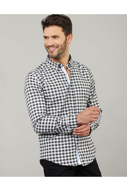 Tudors Erkek Beyaz Siyah Slim Fit Kucuk Kareli Gomlek Trendyol