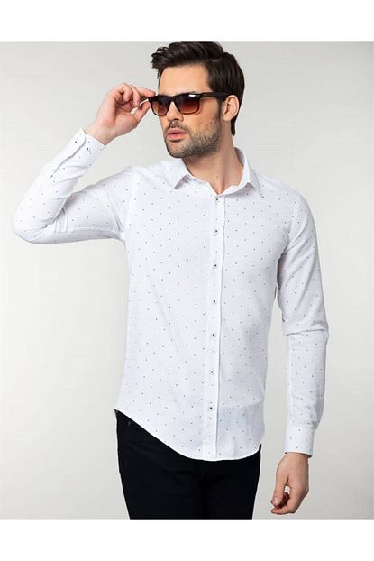 Tudors Erkek Beyaz Slim Fit Desenli Gomlek Trendyol